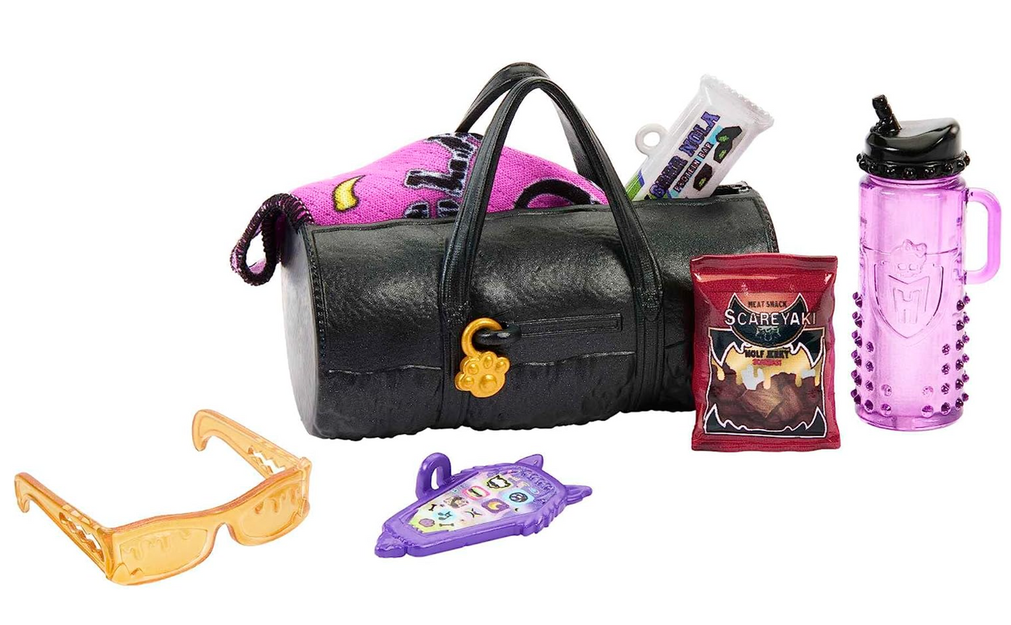 Monster High Doll, Clawd Wolf Werewolf with Pet Gargoyle Bulldog & Themed Accessories, Includes Casketball Jersey & Bag