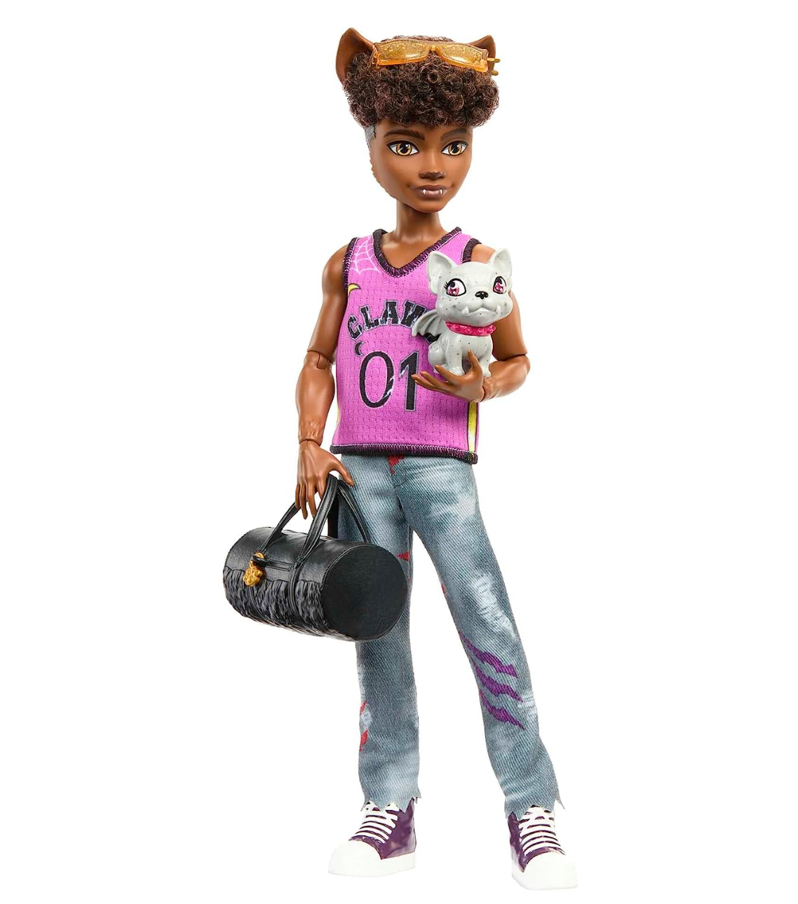 Bambola Monster High, Clawd Wolf, lupo mannaro, con cucciolo Gargoyle Bulldog e accessori a tema, include maglia e borsa da Casketball.