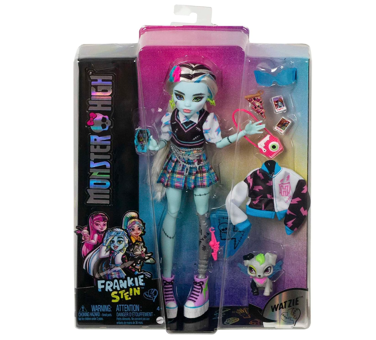 Monster High Frankie Stein Fashion Doll with Blue & Black Streaked Hair, Signature Look, Accessories & Pet