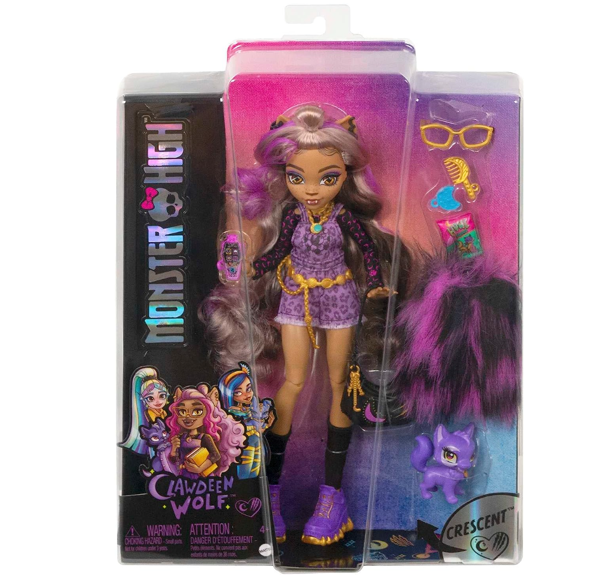 Monster High Clawdeen Wolf Fashion Doll with Purple Streaked Hair, Signature Look, Accessories & Pet Dog