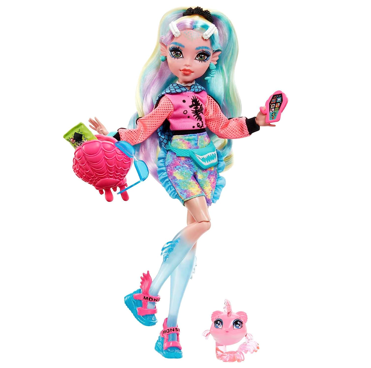 Monster High Lagoona Blue Fashion Doll with Colorful Streaked Hair, Signature Look, Accessories & Pet Piranha