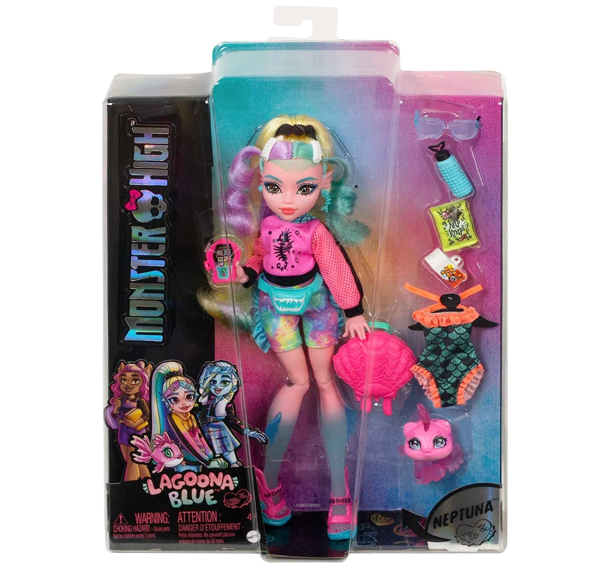 Monster High Lagoona Blue Fashion Doll with Colorful Streaked Hair, Signature Look, Accessories & Pet Piranha