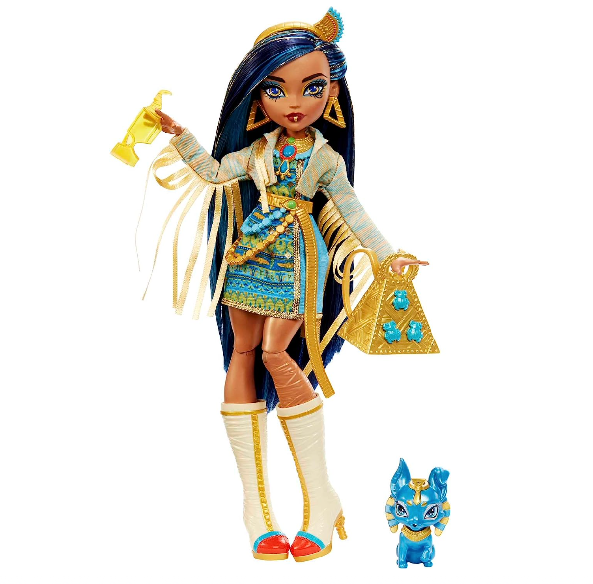Monster High Cleo De Nile Fashion Doll with Blue Streaked Hair, Signature Look, Accessories & Pet Dog
