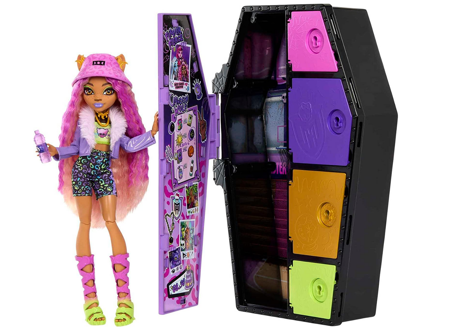 Monster High Doll and Fashion Set, Clawdeen Wolf with Dress-Up Locker and 19+ Surprises, Skulltimate Secrets