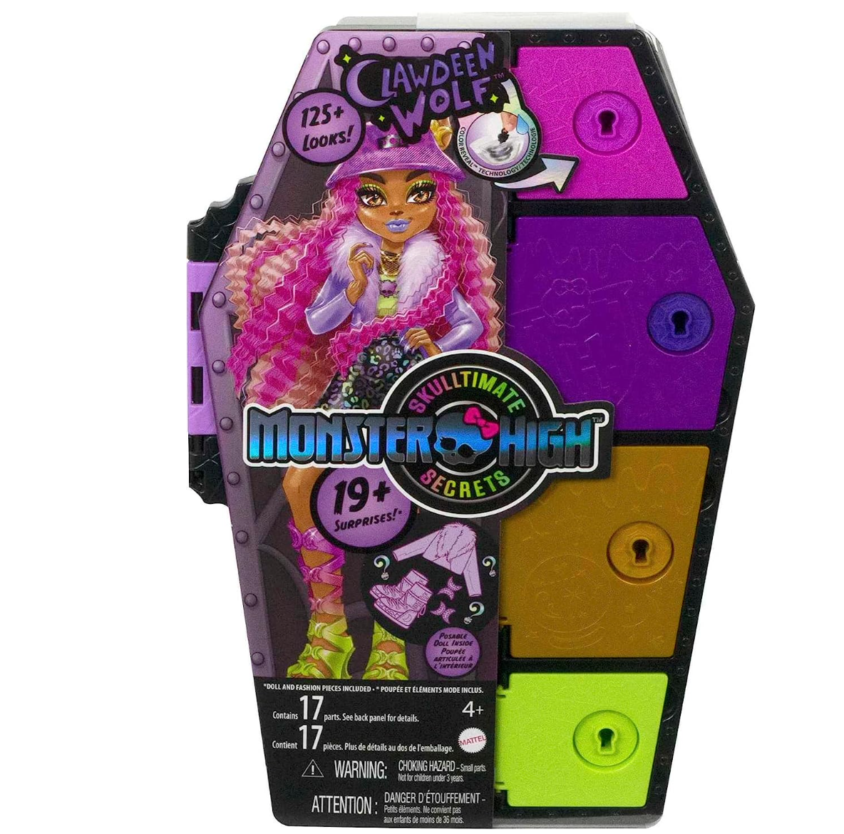 Monster High Doll and Fashion Set, Clawdeen Wolf with Dress-Up Locker and 19+ Surprises, Skulltimate Secrets