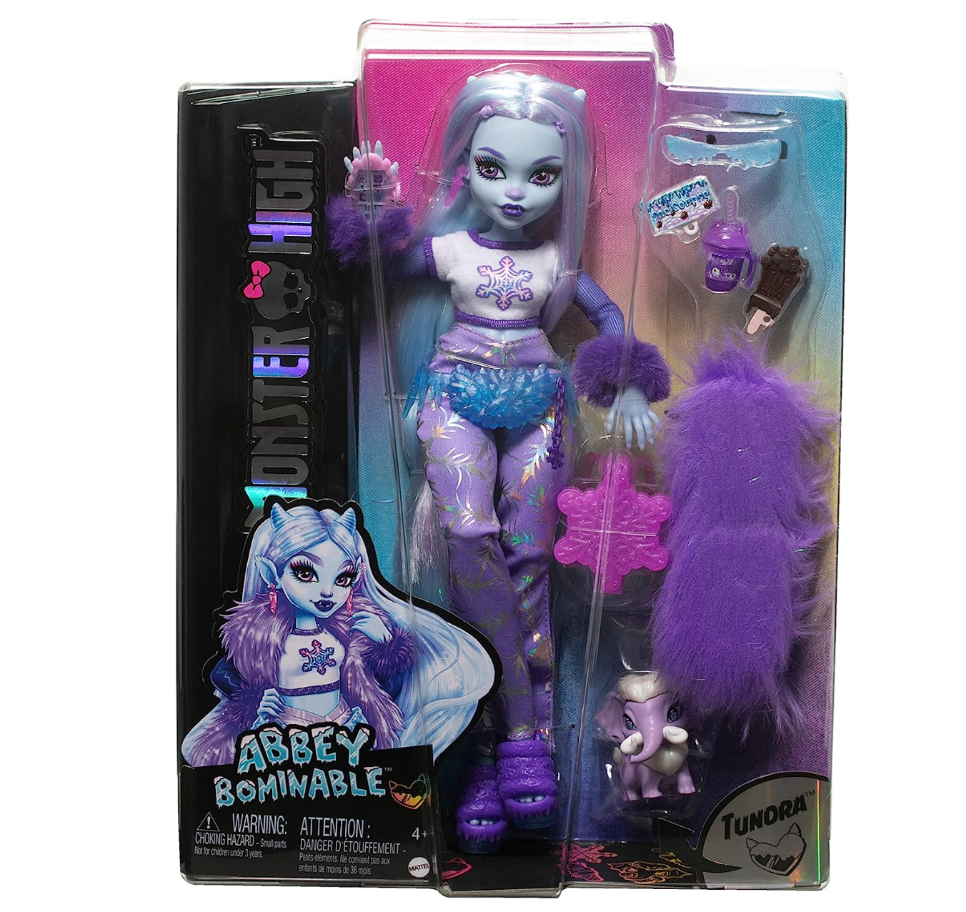 Monster High Doll, Abbey Bominable Yeti with Pet Mammoth Tundra & Accessories Including Furry Scarf & Snowflake Backpack