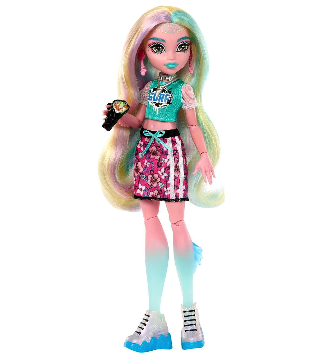 Monster High - Bambola e set moda, Lagoona Blue con armadietto per vestirsi e oltre 19 sorprese, Skulltimate Secrets