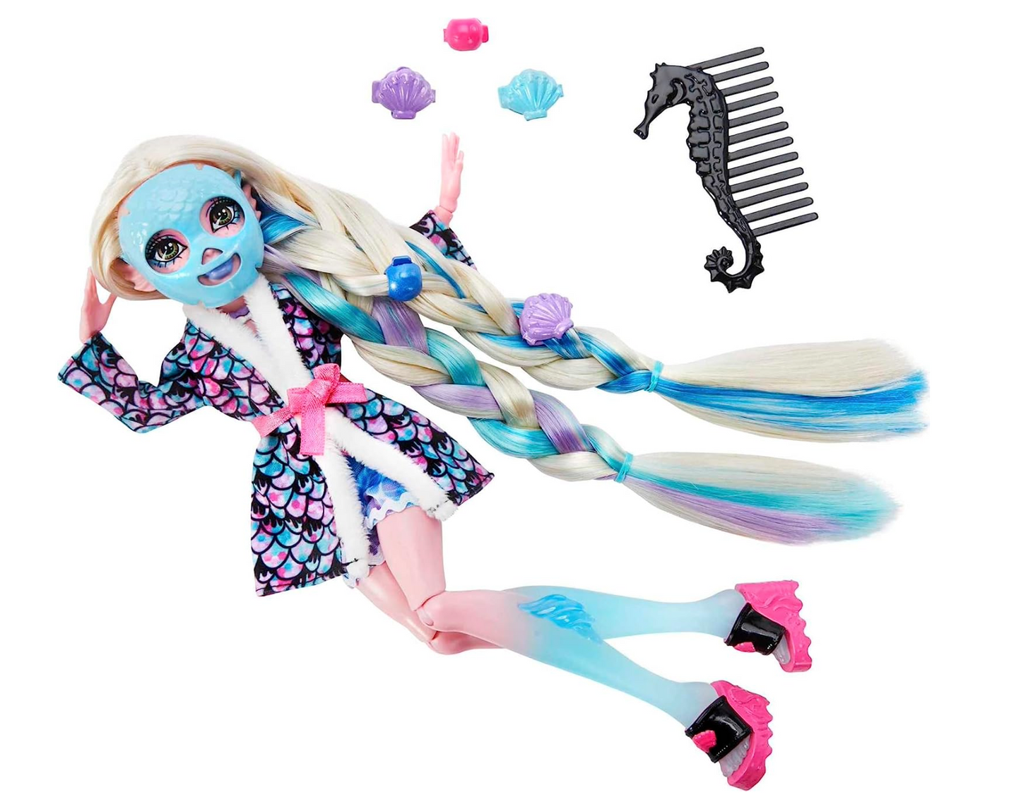 Monster High Doll, Lagoona Blue Spa Day Set with Wear and Share Accessories Like Hair Clips, Hair Chalk and Tattoos