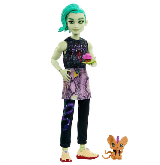 Monster High Deuce Gorgon Fashion Doll with Denim Snake Jacket, Signature Look, Accessories & Pet