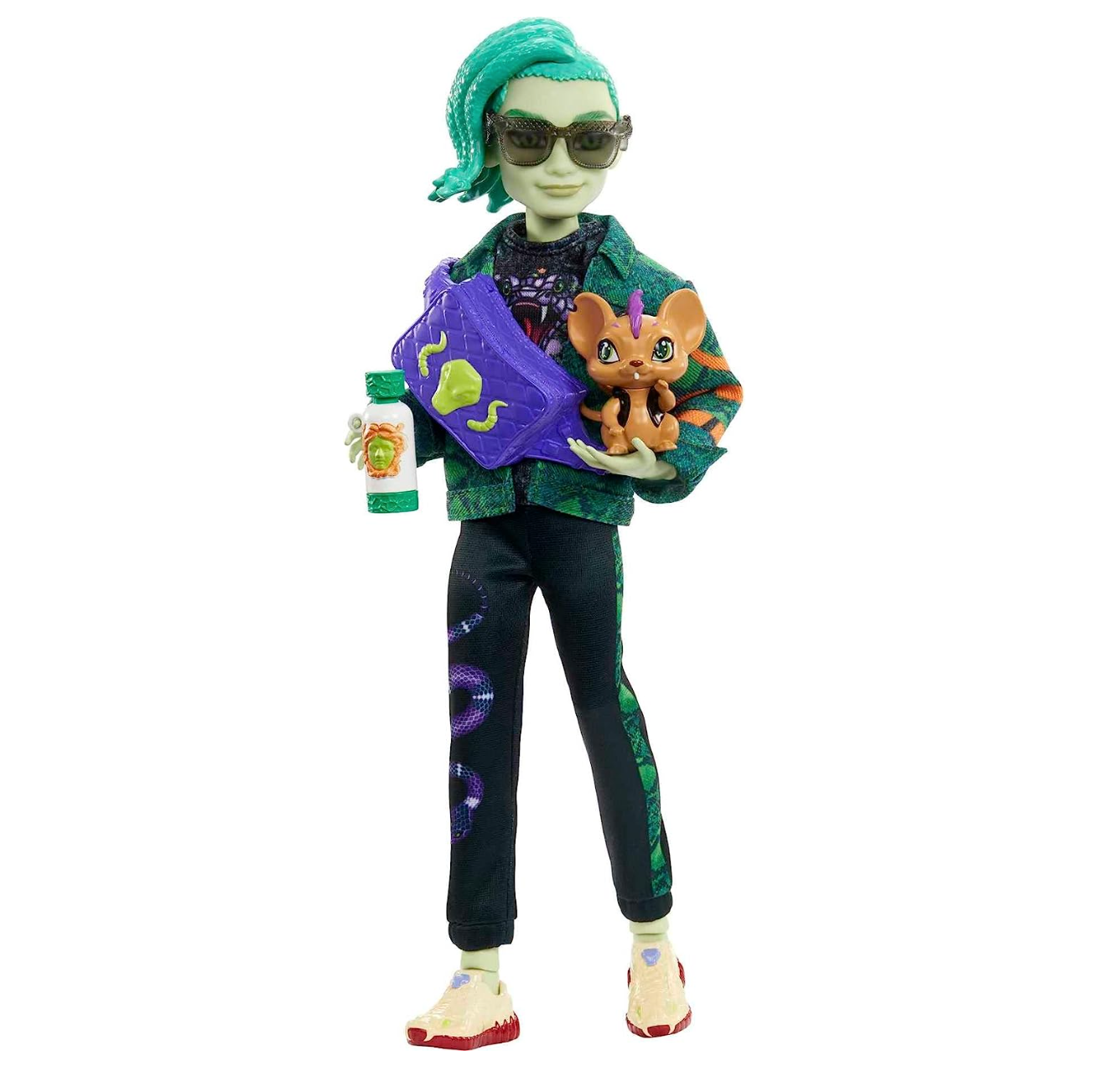 Monster High Deuce Gorgon Fashion Doll with Denim Snake Jacket, Signature Look, Accessories & Pet