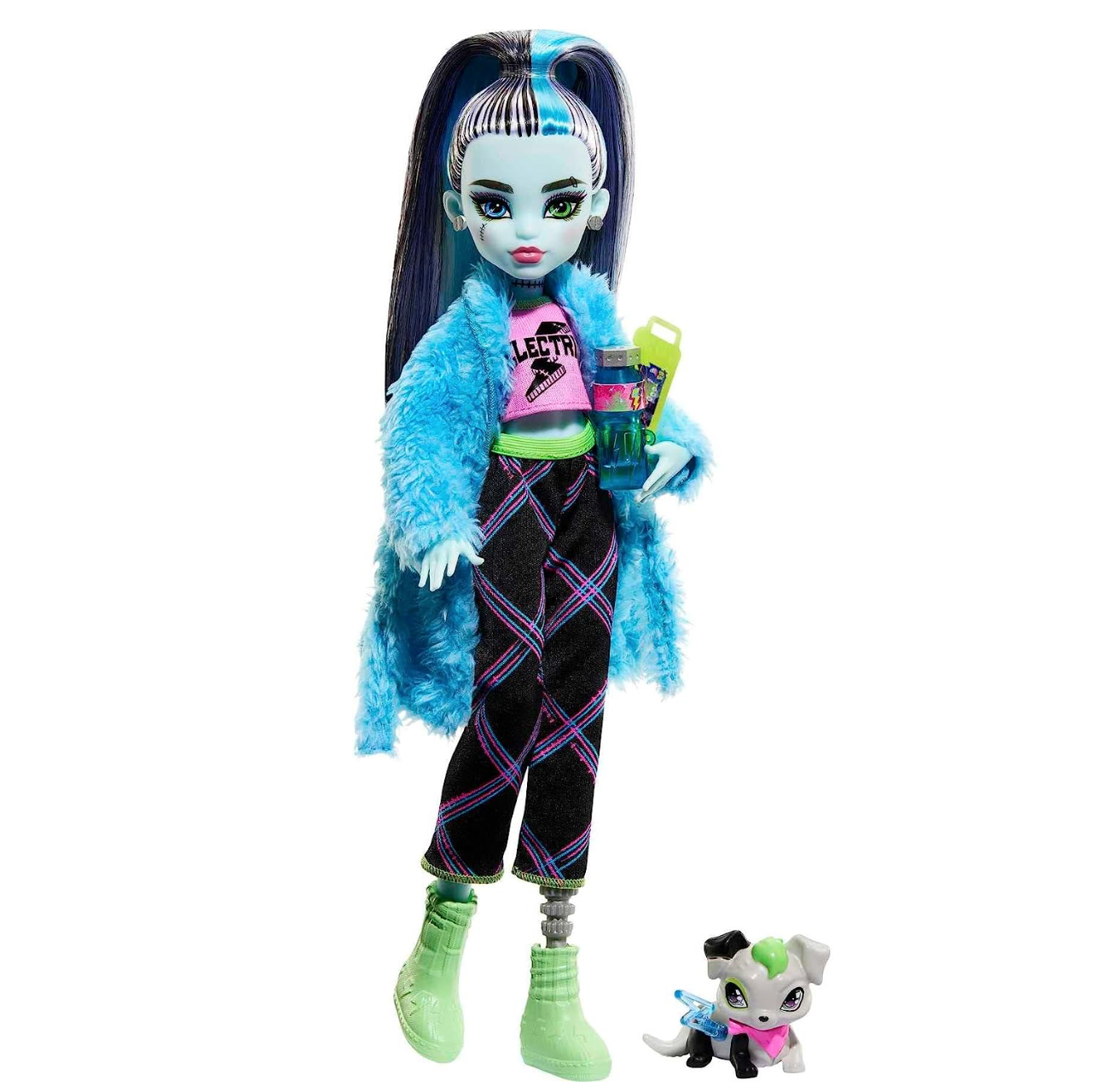 Monster High Doll, Frankie Stein Creepover Party Set with Pet Dog Watzie, Sleepover Clothes and Accessories