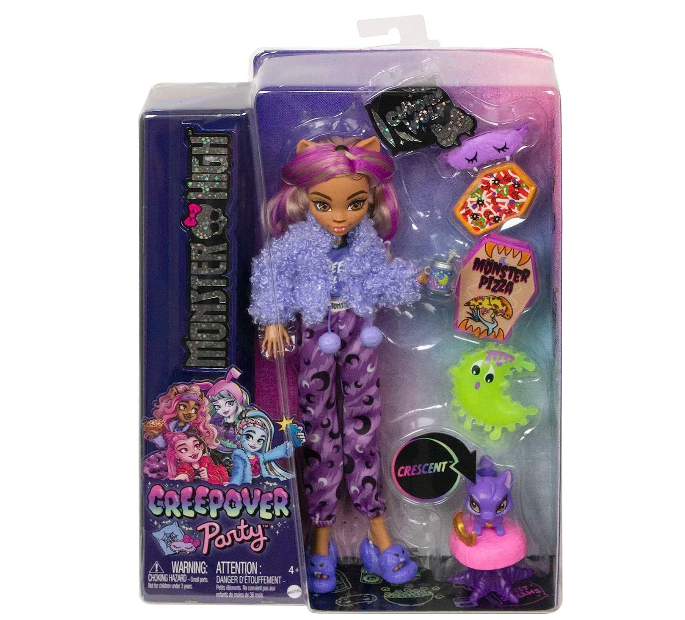 Monster High Doll, Clawdeen Wolf Creepover Party Set with Pet Dog Crescent, Sleepover Clothes and Accessories