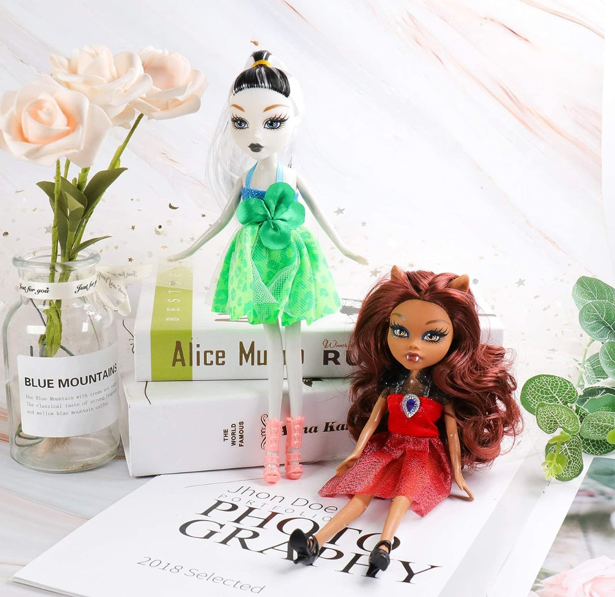 ONEST 5 Sets 9 Inch Monster Girl Dolls Include 5 Pieces Girl Monster Dolls, 5 Pieces Handmade Doll Clothes, 5 Pairs of Doll Shoes