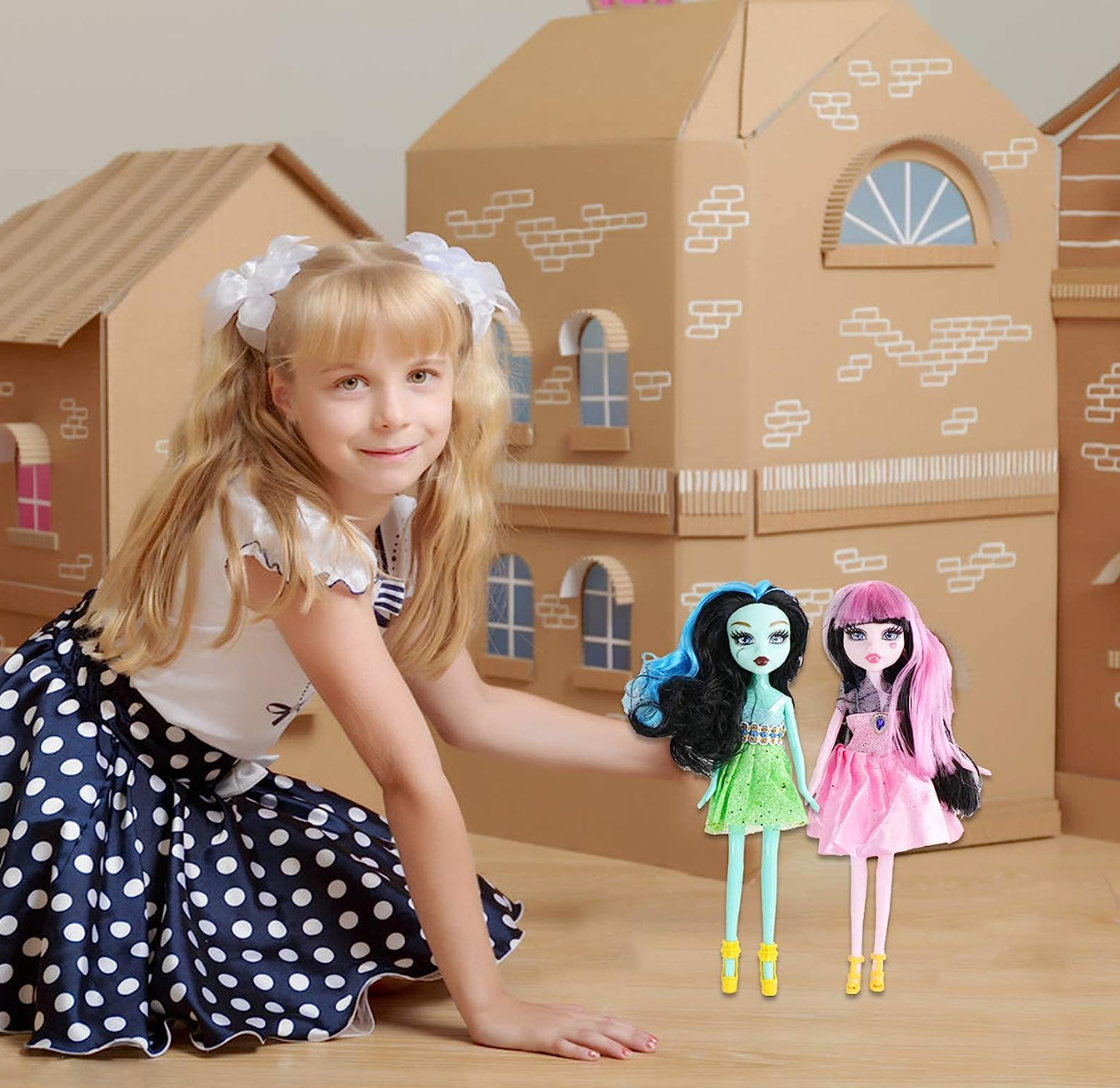 ONEST 5 Sets 9 Inch Monster Girl Dolls Include 5 Pieces Girl Monster Dolls, 5 Pieces Handmade Doll Clothes, 5 Pairs of Doll Shoes