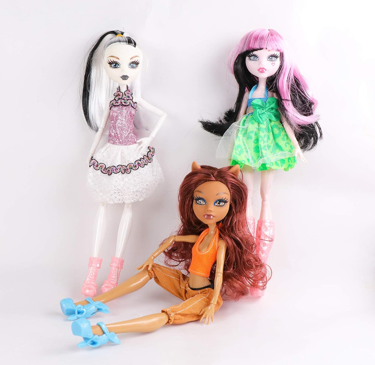 ONEST 5 Sets 11 Inch Monster Girl Dolls Include 5 Pieces Girl Monster Dolls, 5 Pieces Handmade Doll Clothes, 5 Pairs of Doll Shoes