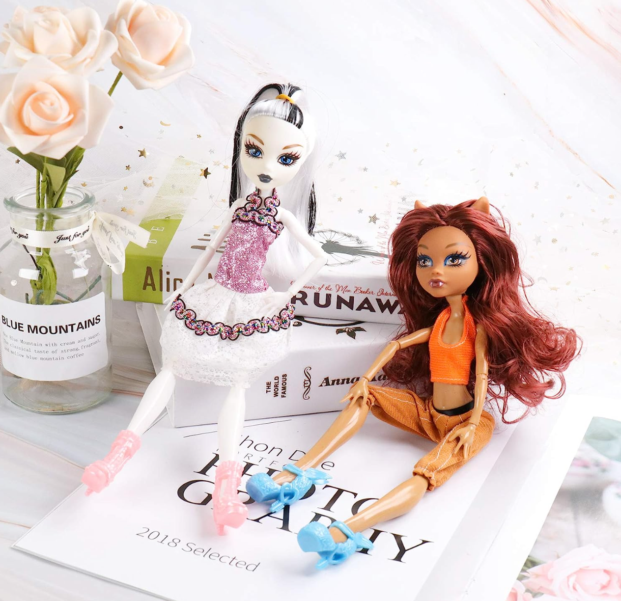 ONEST 5 Sets 11 Inch Monster Girl Dolls Include 5 Pieces Girl Monster Dolls, 5 Pieces Handmade Doll Clothes, 5 Pairs of Doll Shoes