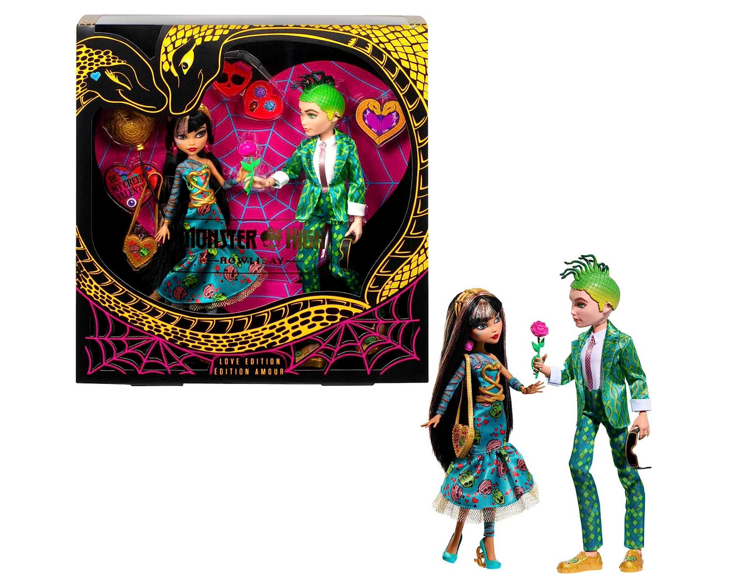 Monster High Dolls, Cleo De Nile and Deuce Gorgon Howliday Love Edition Collector 2-Pack with Valentine's Accessories
