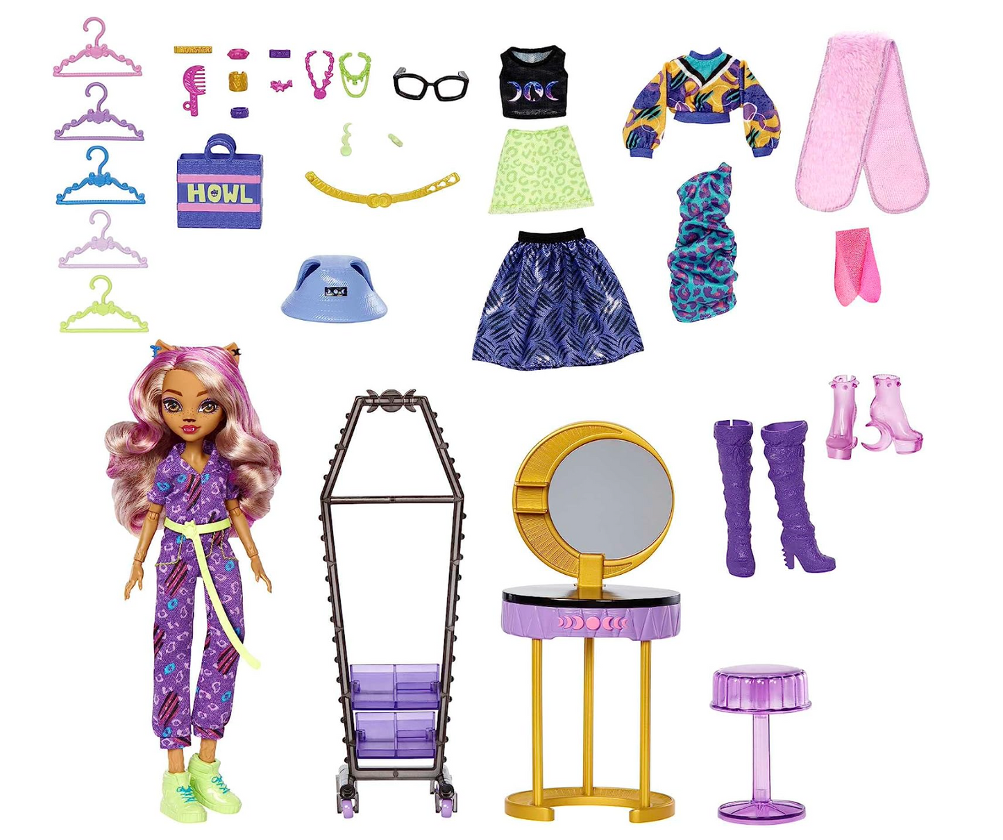 Monster High Doll and Playset, Clawdeen Wolf Boo-Tique Studio with Fashion Accessories, 20+ Pieces for Mix-And-Match Outfits