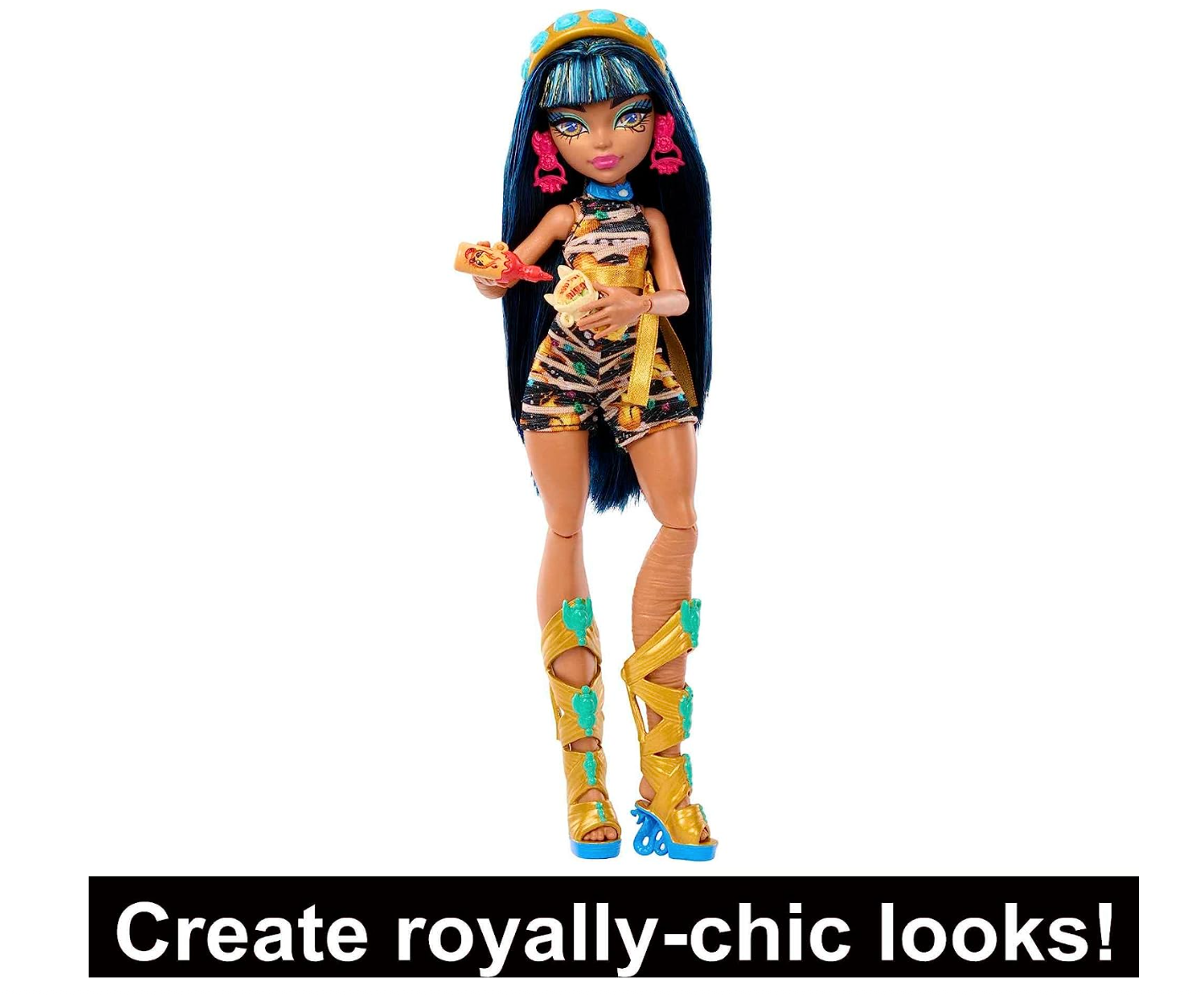 Monster High Doll and Fashion Set, Cleo De Nile with Dress-Up Locker and 19+ Surprises, Skulltimate Secrets,Black