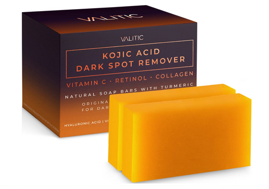 VALITIC Kojic Acid Dark Spot Remover Soap Bars with Vitamin C, Retinol, Collagen, Turmeric - Original Japanese Complex Infused with Hyaluronic Acid, Vitamin E, Shea Butter, Castile Olive Oil (2 Pack)