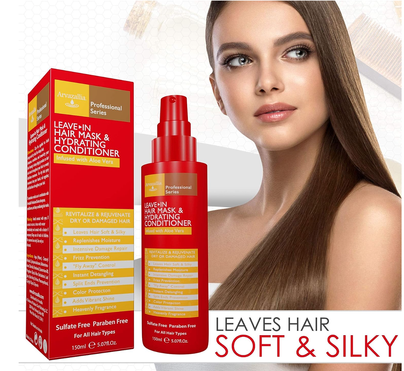 Arvazallia Leave-in Hair Mask and Hydrating Conditioner Spray for Dry or Damaged Hair - Professional Grade Leave-in Conditioner and Moisturizer