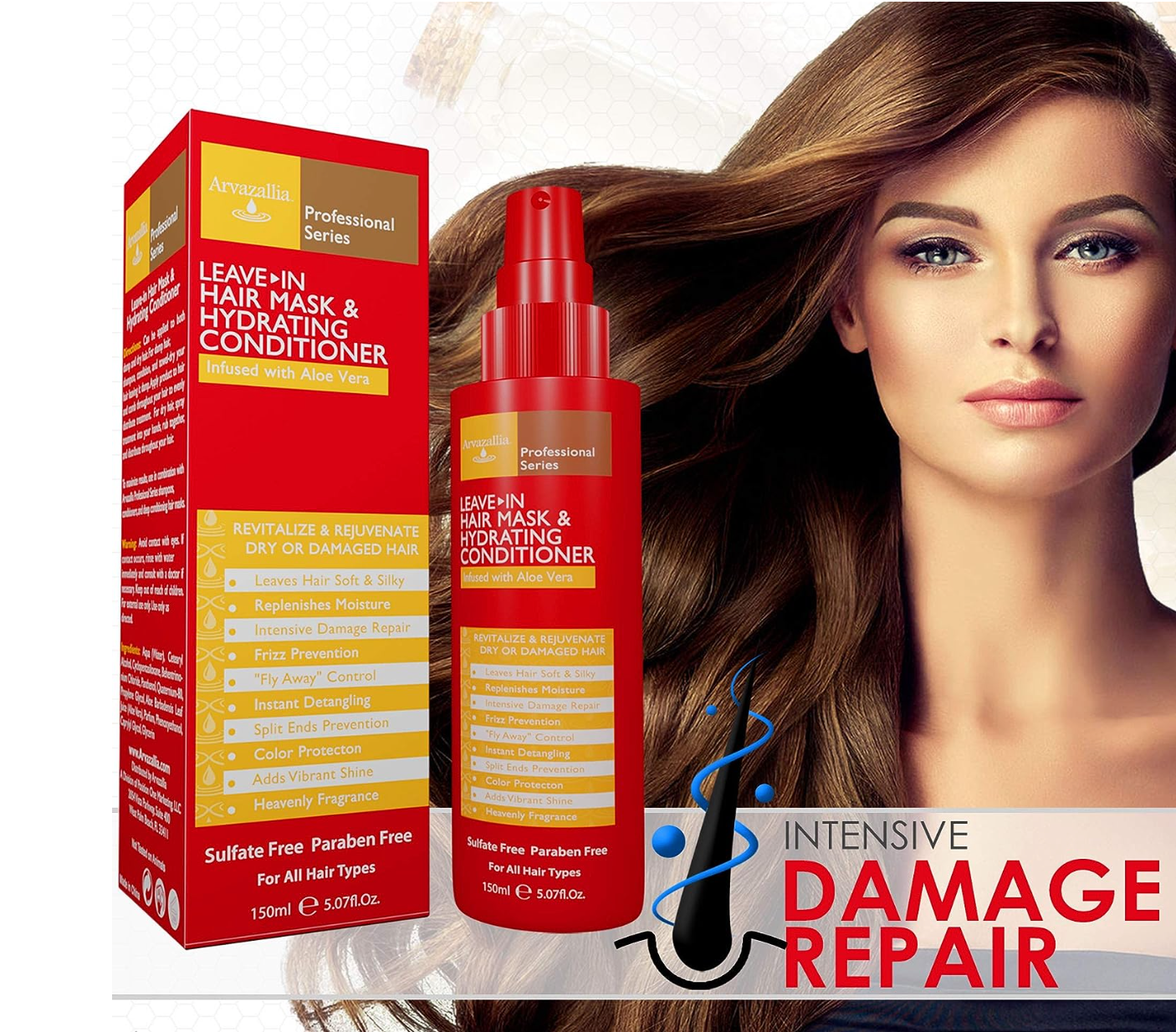 Arvazallia Leave-in Hair Mask and Hydrating Conditioner Spray for Dry or Damaged Hair - Professional Grade Leave-in Conditioner and Moisturizer