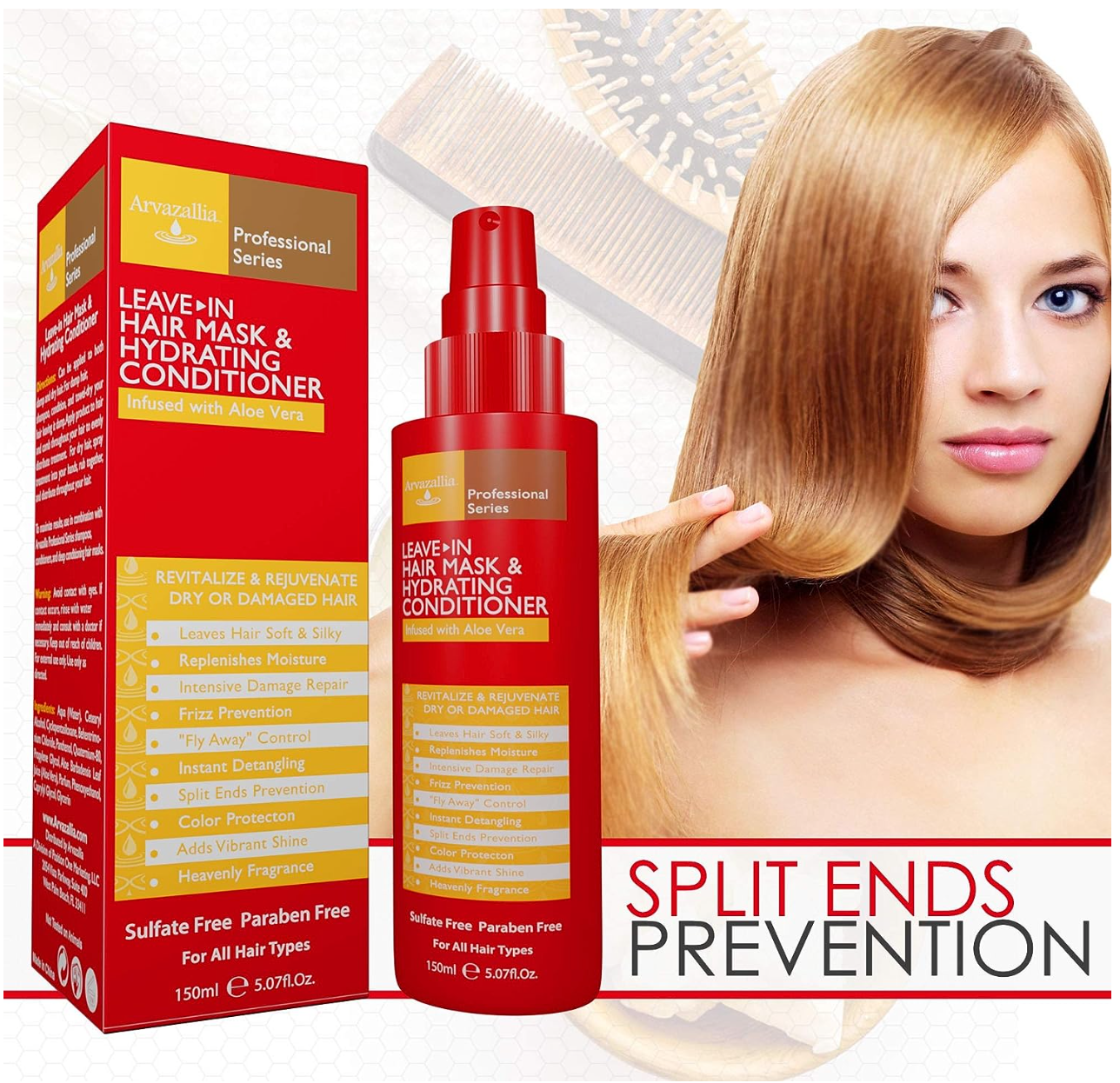 Arvazallia Leave-in Hair Mask and Hydrating Conditioner Spray for Dry or Damaged Hair - Professional Grade Leave-in Conditioner and Moisturizer