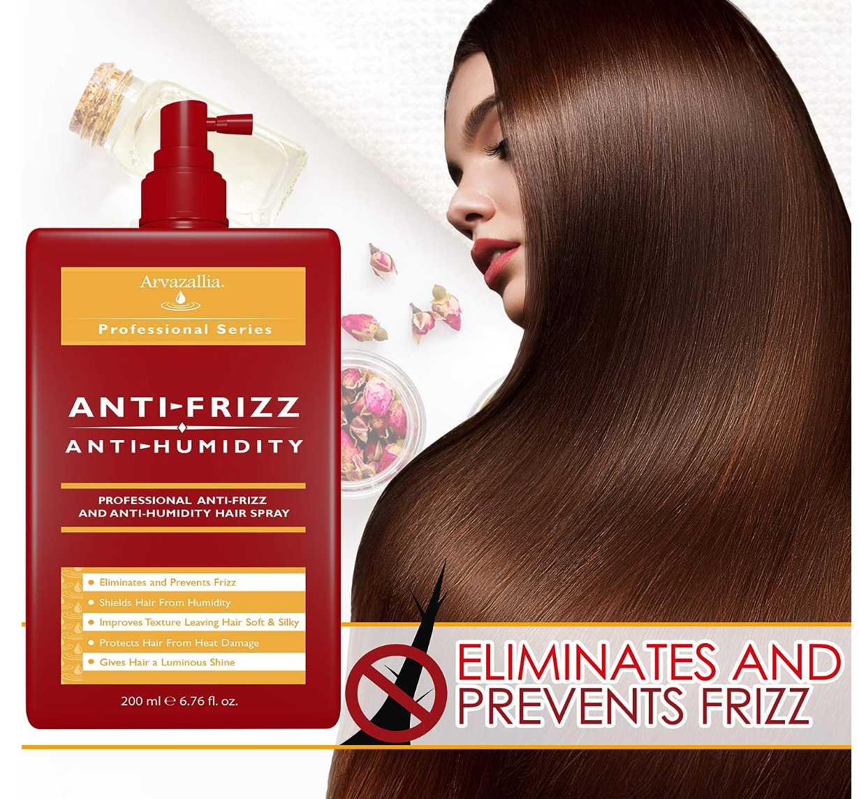 Arvazallia Antifrizz and Antihumidity Hair Spray - Professional Frizz Control, Anti-humidity, Heat Protectant, and Shine Serum