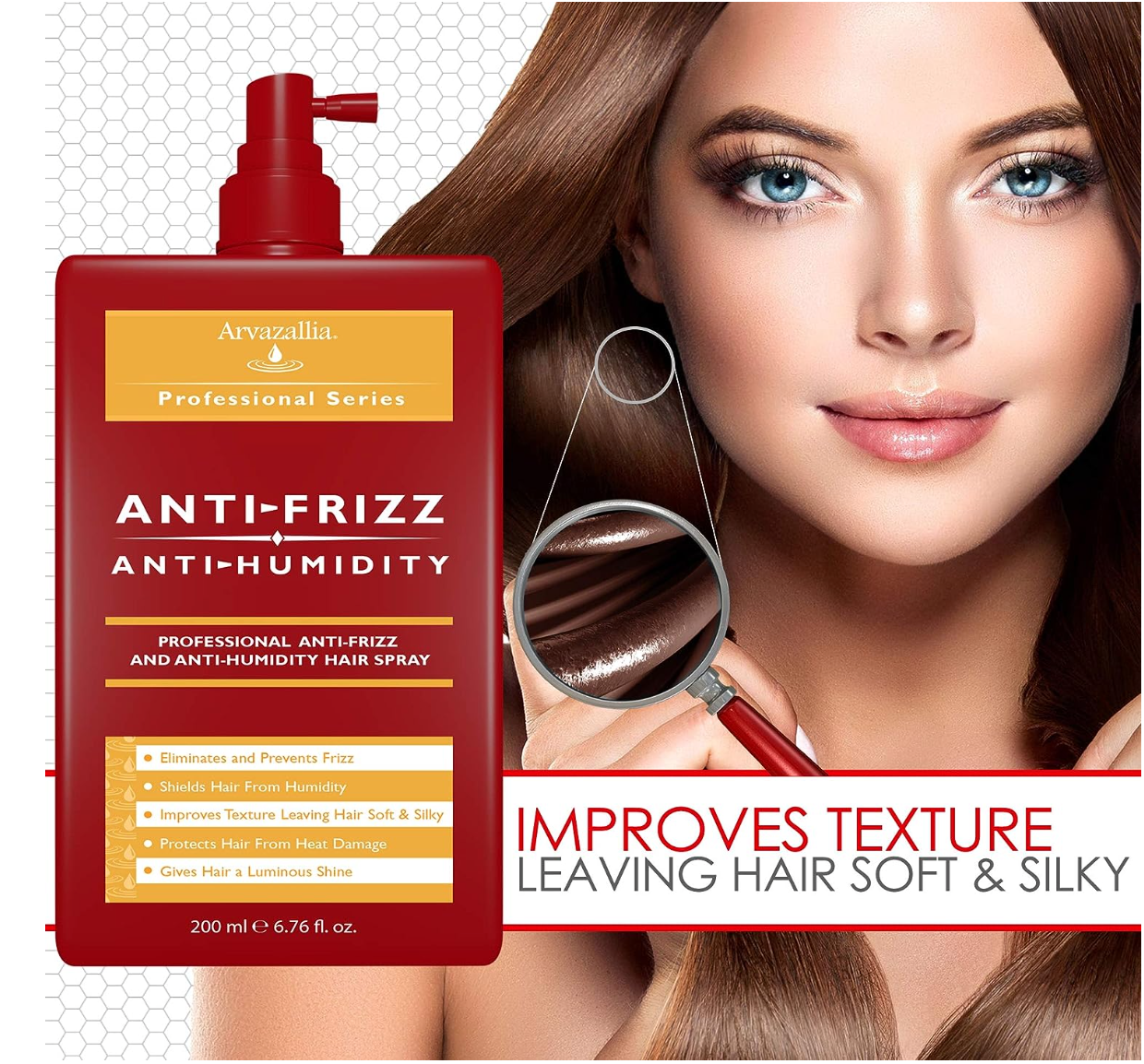 Arvazallia Antifrizz and Antihumidity Hair Spray - Professional Frizz Control, Anti-humidity, Heat Protectant, and Shine Serum