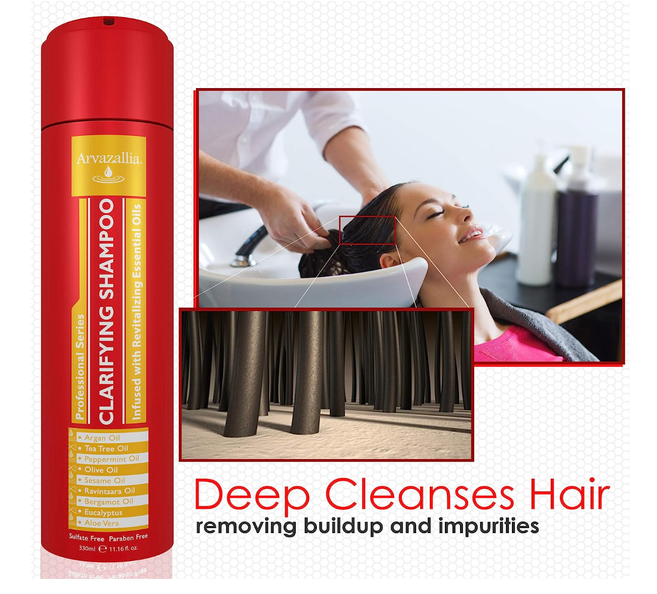 Arvazallia Clarifying Shampoo Infused with Revitalizing Essential Oils - Professional-Grade Anti-Residue Cleanser with Argan Oil , Tea Tree Oil , Peppermint Oil , Olive Oil , Sesame Oil , Aloe