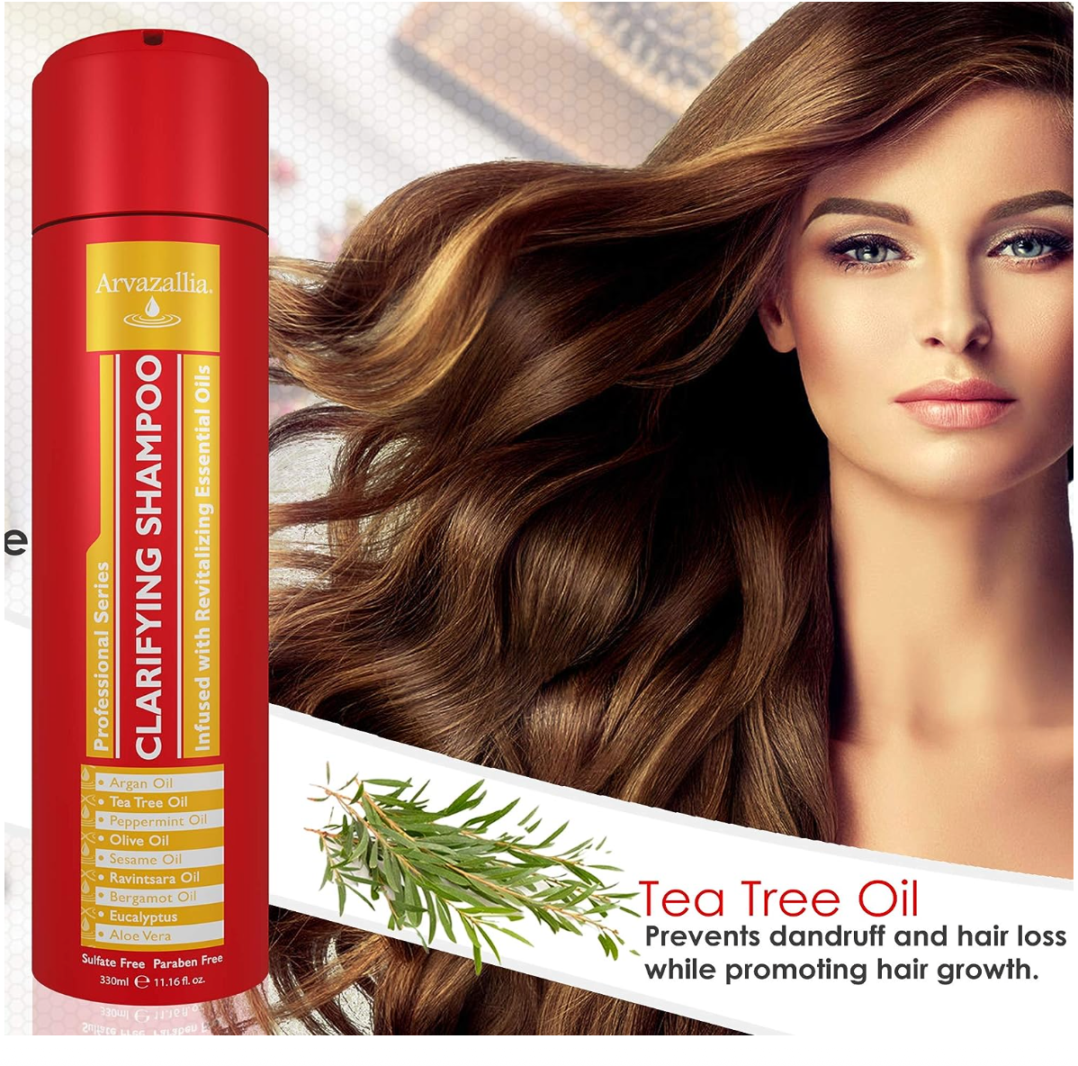 Arvazallia Clarifying Shampoo Infused with Revitalizing Essential Oils - Professional-Grade Anti-Residue Cleanser with Argan Oil , Tea Tree Oil , Peppermint Oil , Olive Oil , Sesame Oil , Aloe