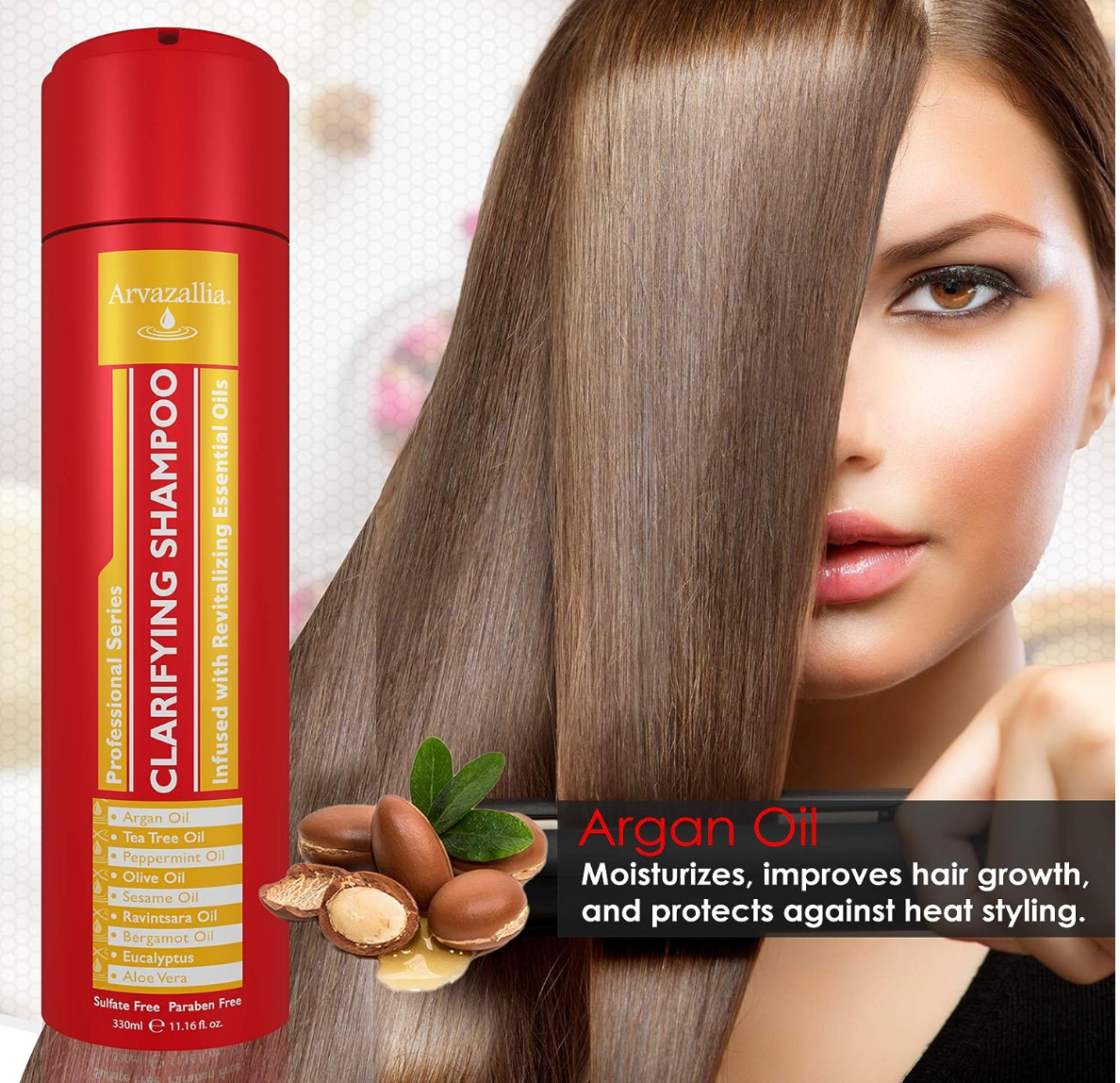 Arvazallia Clarifying Shampoo Infused with Revitalizing Essential Oils - Professional-Grade Anti-Residue Cleanser with Argan Oil , Tea Tree Oil , Peppermint Oil , Olive Oil , Sesame Oil , Aloe