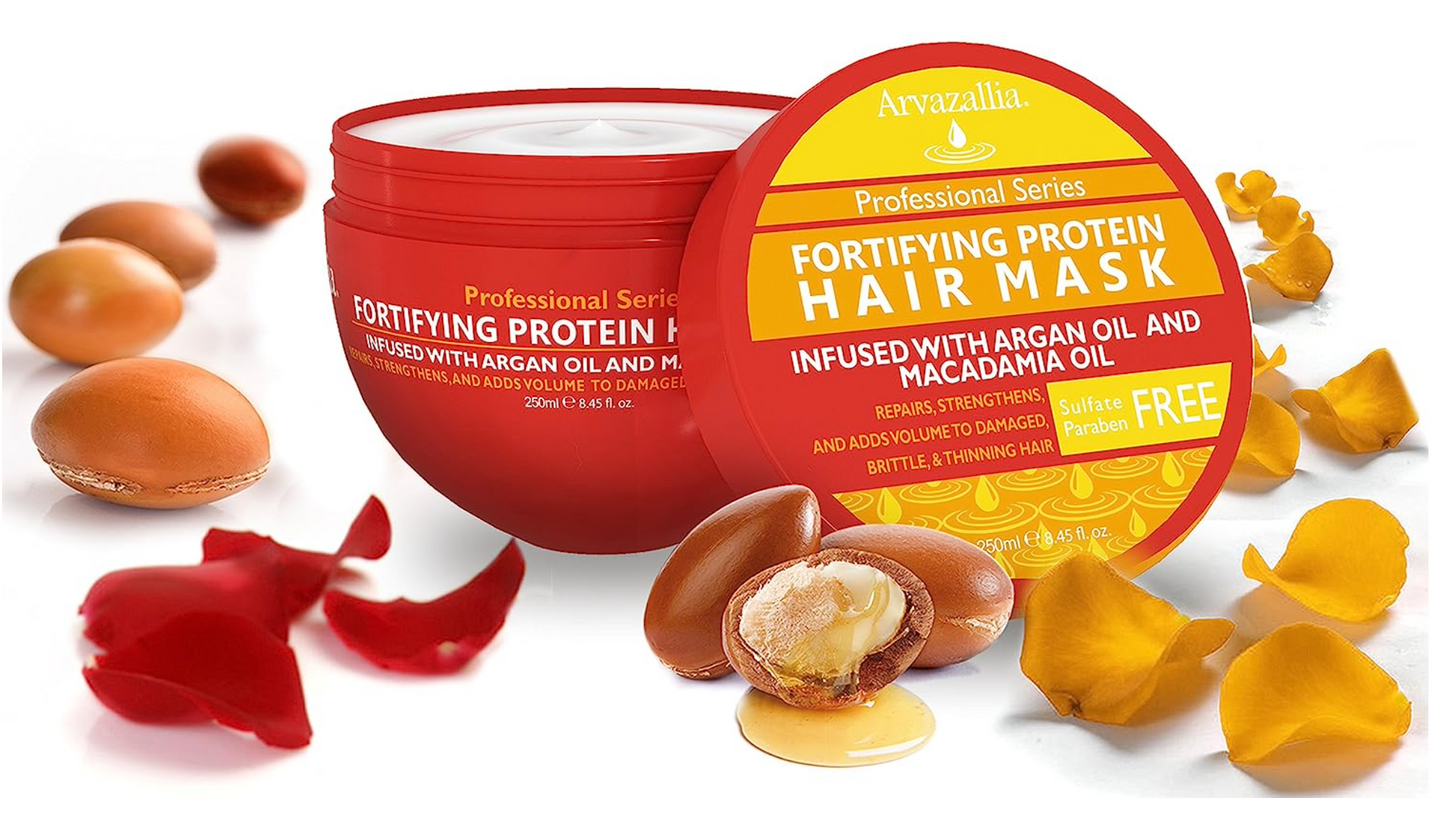 Arvazallia Fortifying Protein Hair Mask and Deep Conditioner with Argan Oil and Macadamia Oil Hair Repair Treatment for Damaged, Brittle, or Thinning Hair - Promotes Natural Hair Growth