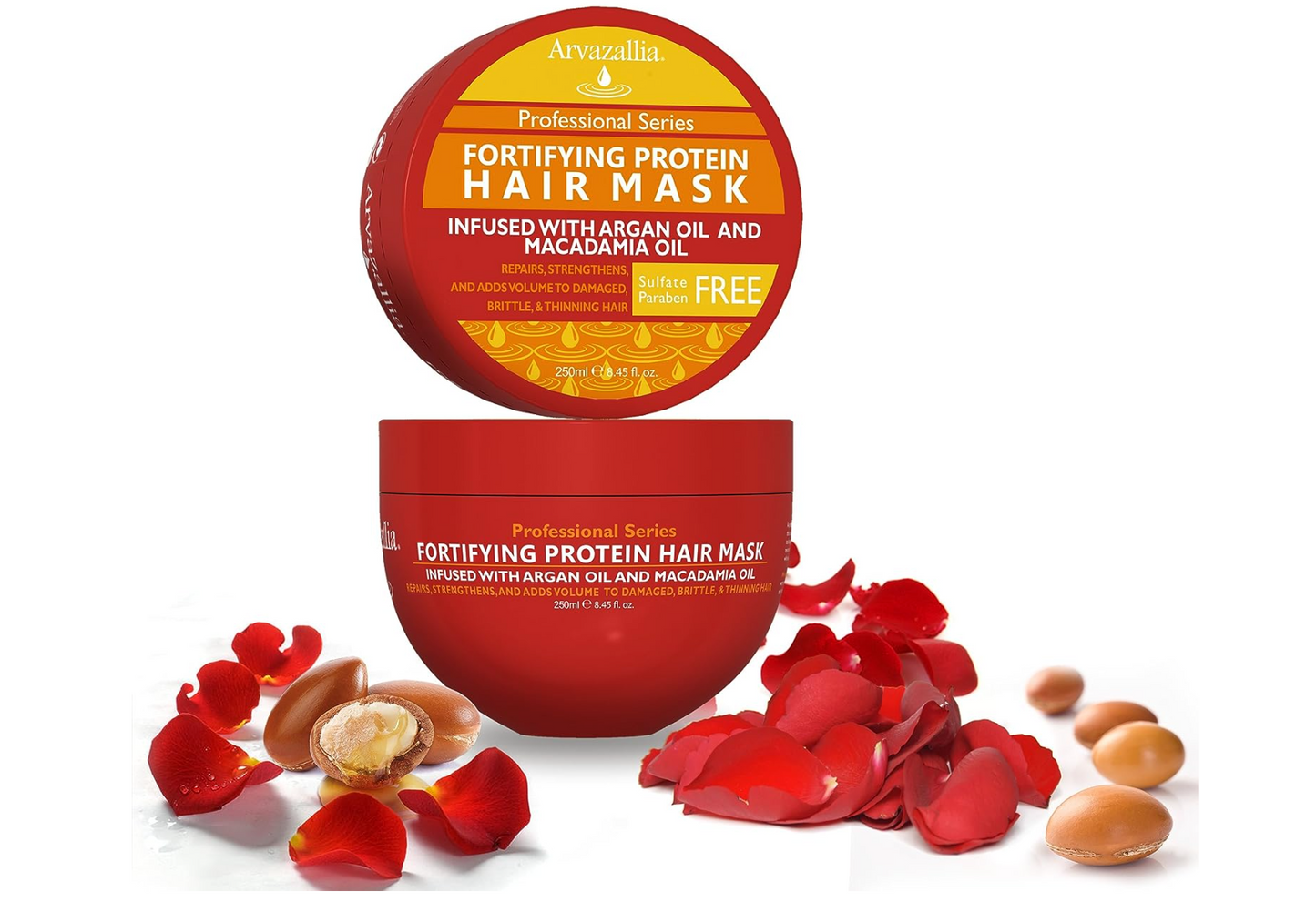 Arvazallia Fortifying Protein Hair Mask and Deep Conditioner with Argan Oil and Macadamia Oil Hair Repair Treatment for Damaged, Brittle, or Thinning Hair - Promotes Natural Hair Growth