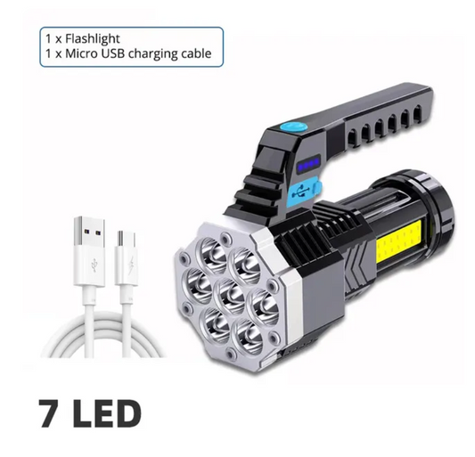 ハイパワー充電式LED懐中電灯7ledキャンプトーチコブサイドライト付き軽量屋外照明腹筋素材