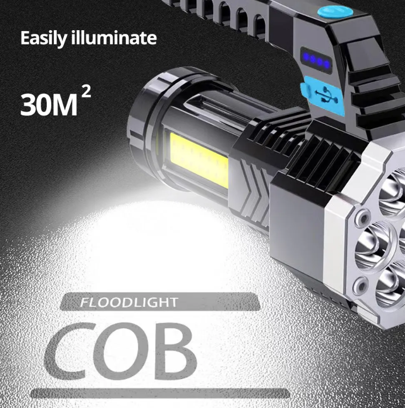 ハイパワー充電式LED懐中電灯7ledキャンプトーチコブサイドライト付き軽量屋外照明腹筋素材