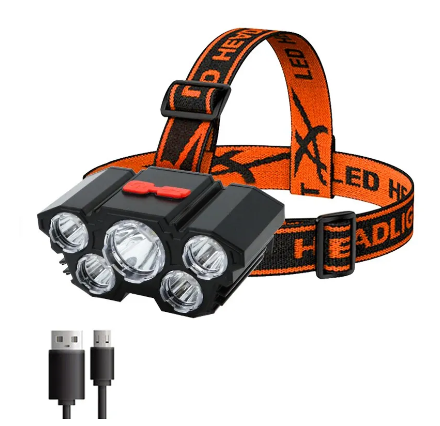 5 LED懐中電灯充電式18650バッテリー内蔵強力ライトキャンプ冒険釣りヘッドライトヘッドランプ