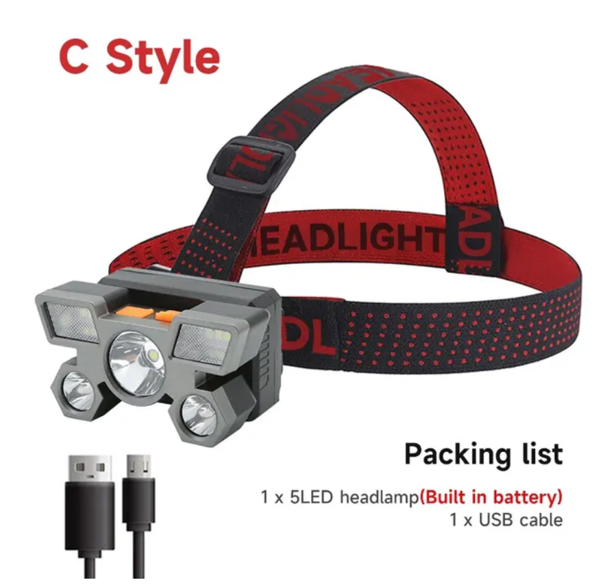 5 LED懐中電灯充電式18650バッテリー内蔵強力ライトキャンプ冒険釣りヘッドライトヘッドランプ