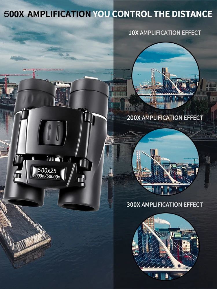 500X25 Portable Hd Zoom 5000M/50000M Binoculars Telescope Powerful Folding Long-Distance Vision Hunting Outdoor Camping Sports