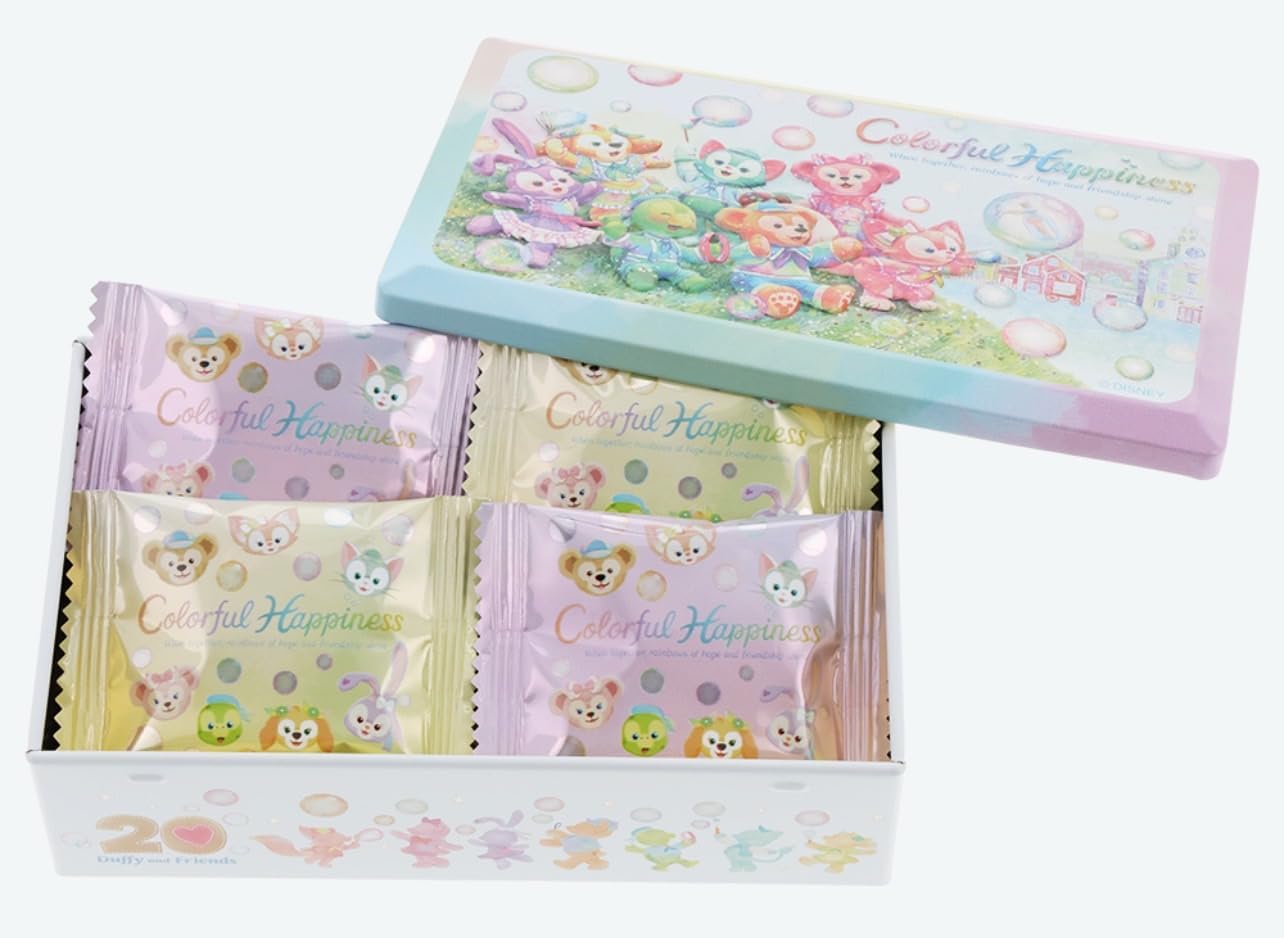 Tokyo DisneySea Exclusive, Duffy & Friends Chocolate Tin "Duffy & Friends 20th Anniversary Colorful Happiness", Popular, Sweets, Souvenirs, Disney Goods, Present (1 Piece)