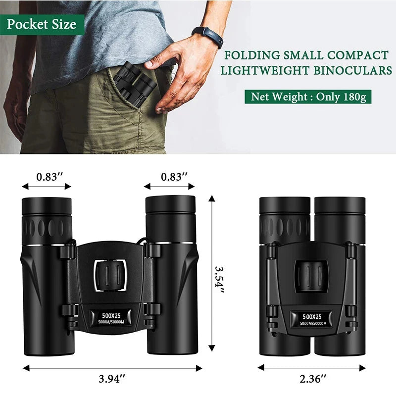 500X25 Portable Hd Zoom 5000M/50000M Binoculars Telescope Powerful Folding Long-Distance Vision Hunting Outdoor Camping Sports
