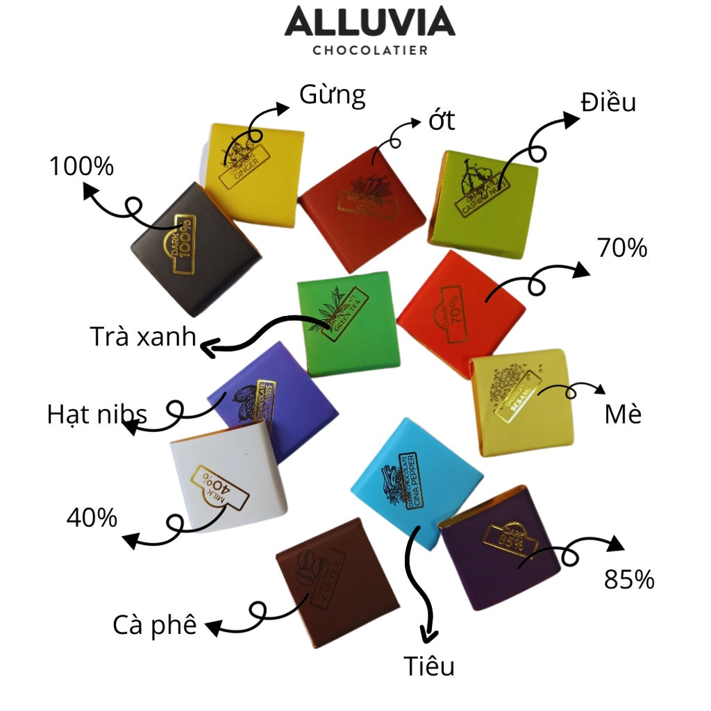 Napolitian box of 10 pieces of pure dark chocolate and milk chocolate Alluvia Chocolate | You can choose any flavor