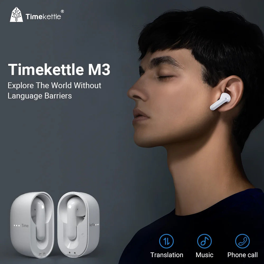 TimeKettle M3 Cuffie per traduzione simultanea di lingue, auricolari per interpretariato aziendale, auricolari per traduzione vocale da viaggio, auricolari per traduzione in tempo reale