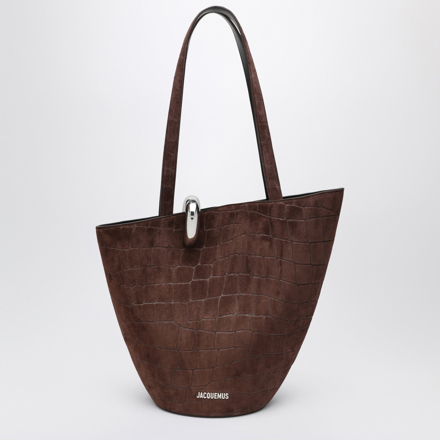 Jacquemus ジャックエマスミディアムブラウンワニエフェクトレザーバンボラバッグ - Image 1