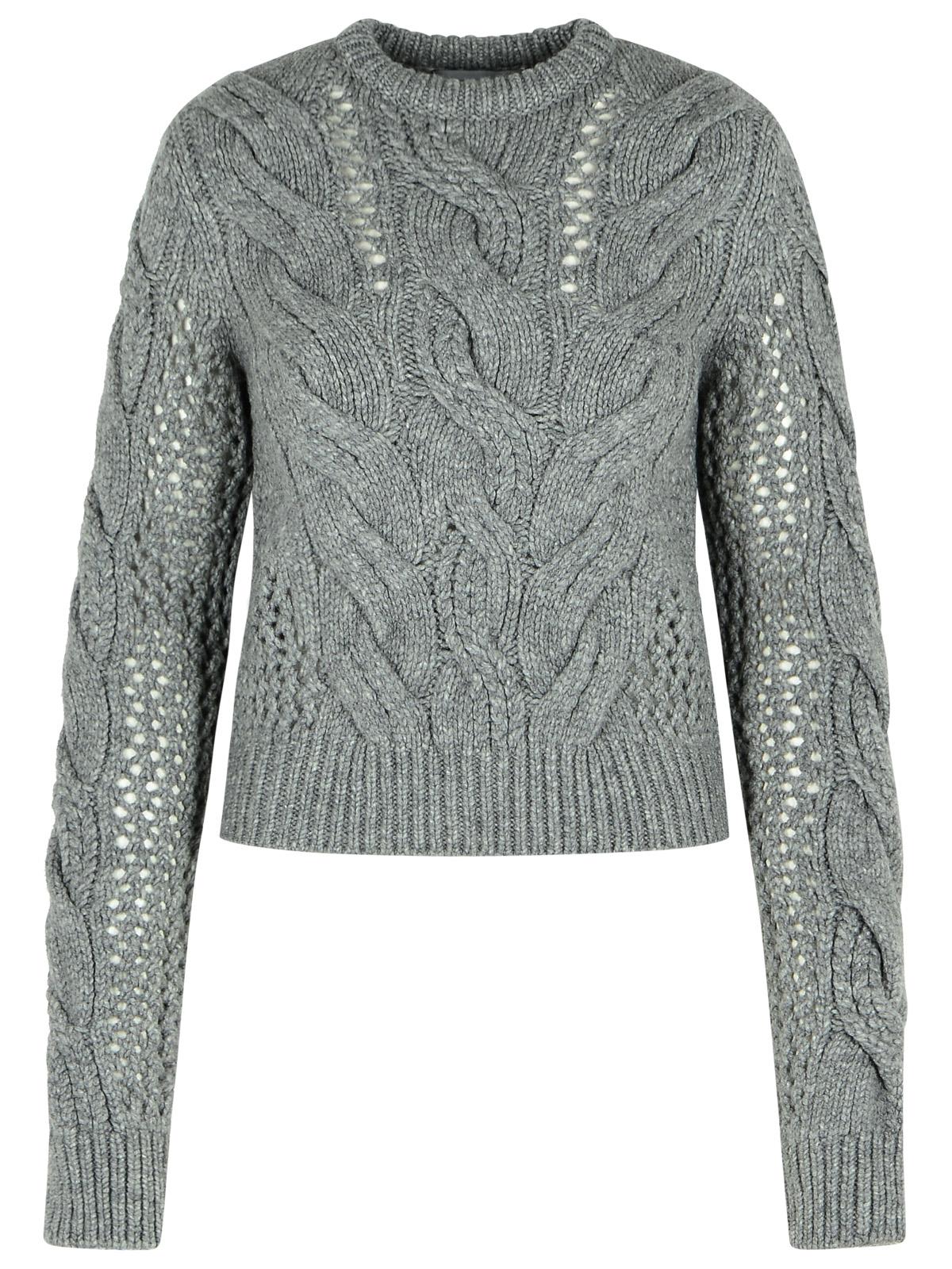 Sportmax SportMax 'Radio'ミディアムグレーウールブレンドクルーネックセーター付き編組 - Image 1