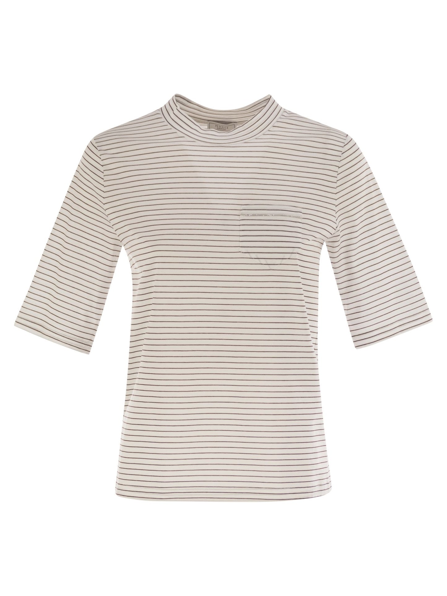 Peserico ペセリコストライプコットンジャージーTシャツ - Image 1