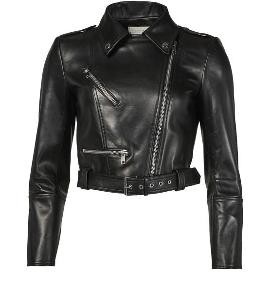 MCQUEEN レザー クロップド ライダースジャケット - Image 1