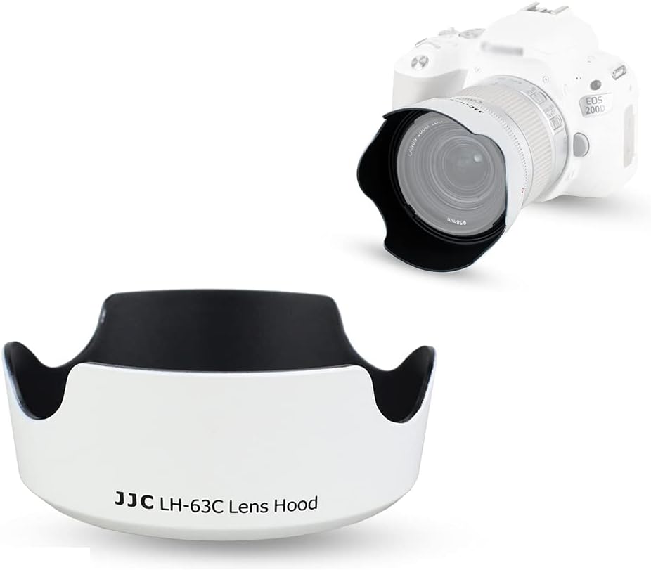 JJC Reversible Canon EW-63C Compatible Lens Shade for EF-S 18-55mm F3.5-5.6 IS STM & EF-S 18-55mm F4-5.6 IS STM Lens, White EOS Kiss X10i 90D Kiss X10 200DII 200D II 58mm Lens Hood and More