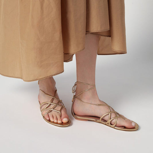 Aquazzura Low Gold Leather Sandal - Image 1