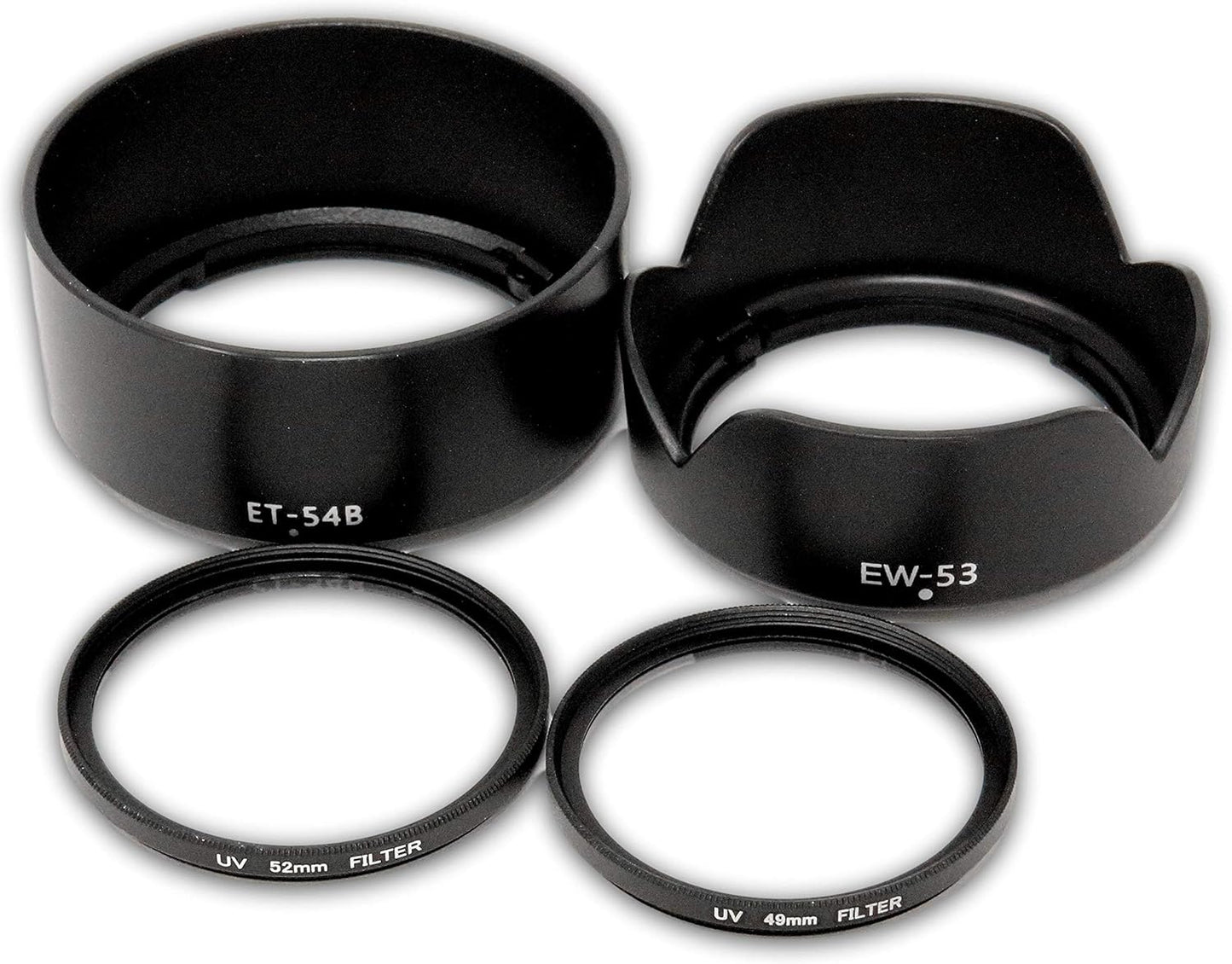 F-Foto Canon Mirrorless SLR EOS Kiss M200 / M100 / M10 / M6 Double Zoom Kit EW-53 & ET-54B Compatible Lens Hood and 49mm 52mm Protective Filter Set (Fits EF-M 15-45mm Lens and EF-M 55-200mm Lens)